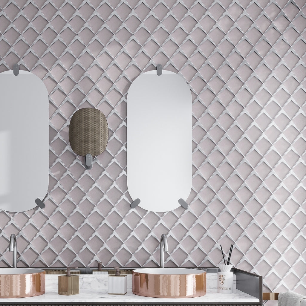 Pink Metallic Silver 12x9 Matte Glass Mosaic Tile