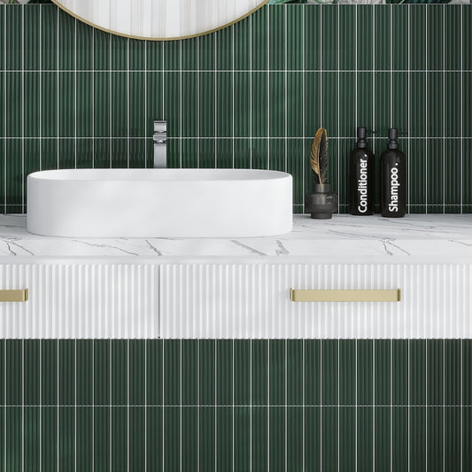 Green 2 x 8 Glossy Ceramic Subway Deco Tile