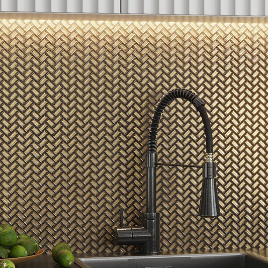 Gold 12 x 12 Glossy Herringbone Glass Mosaic Tile