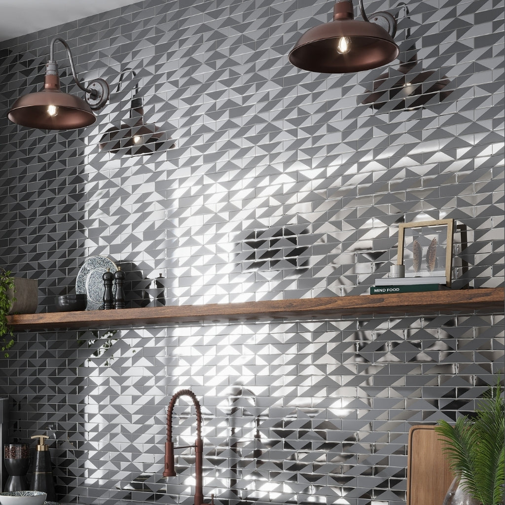Gray 12x12 Glossy Glass Brick Mosaic Tile