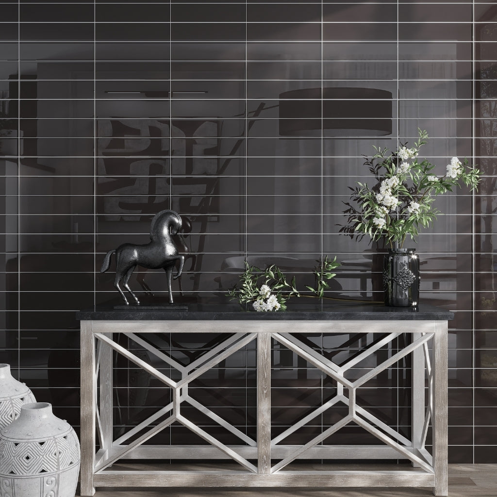 Ash Gray 4 x 16 Glossy Glass Subway Tile
