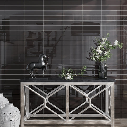 Ash Gray 4 x 16 Glossy Glass Subway Tile