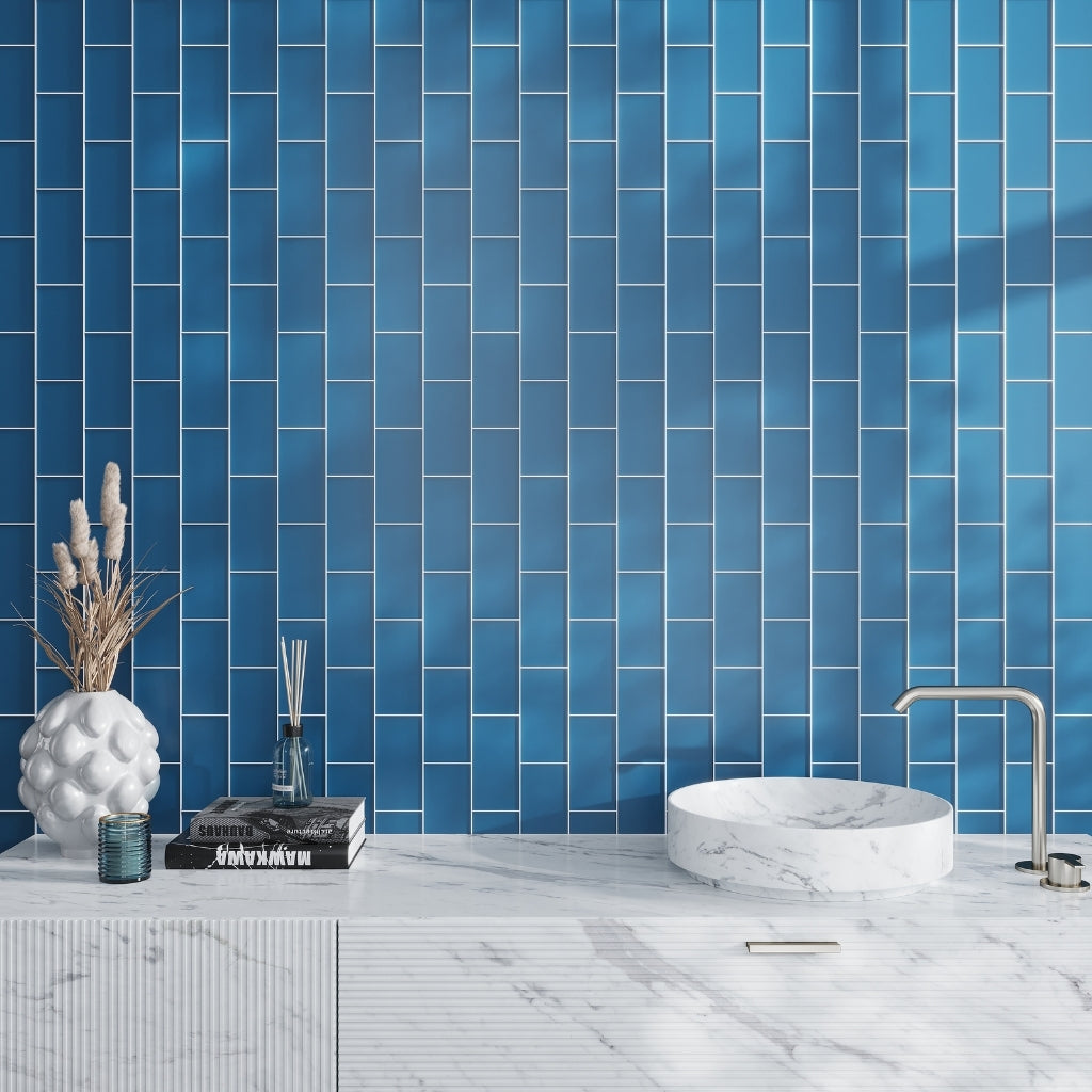 Cerulean Blue 3 x 6 Matte Glass Subway Tile