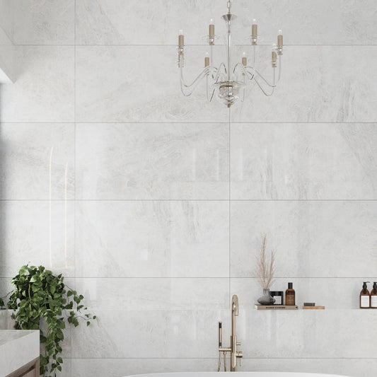 Frosted White 24 x 48 Polished Porcelain Large Tile