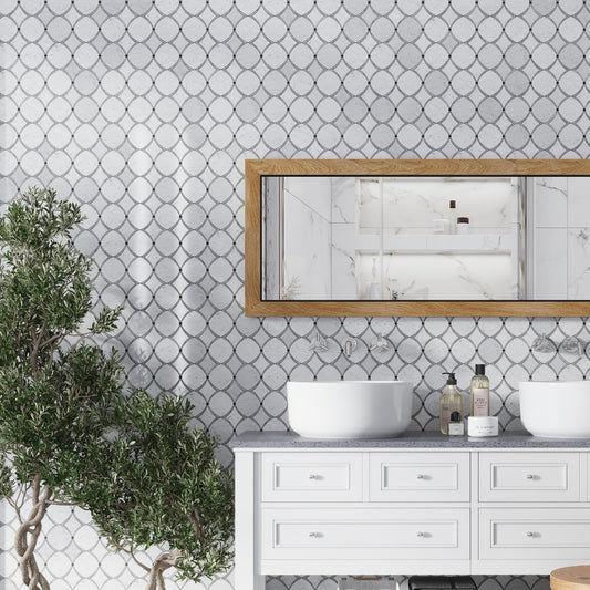 Stone White and Gray 12 x 12 Polished Stone Mosaic Tile