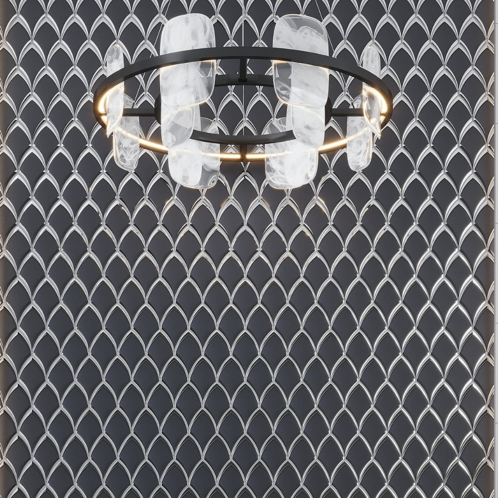 Gray 10x12 Glossy Glass Arabesque, Fan Mosaic Tile