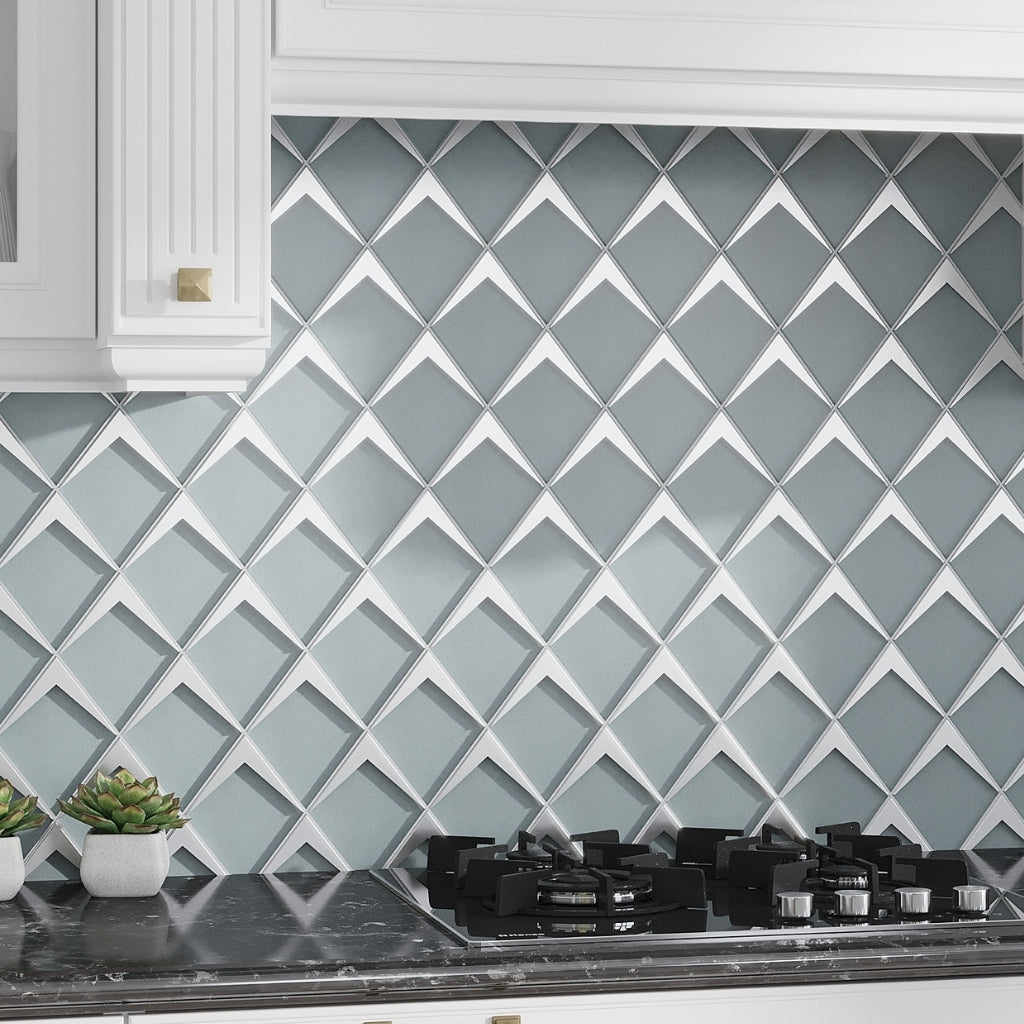 Green Metallic Silver 12x9 Matte Glass Mosaic Tile