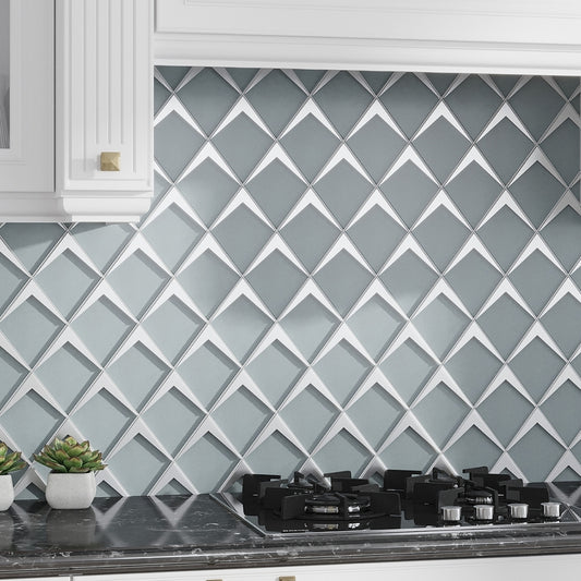 Green Metallic Silver 12x9 Matte Glass Mosaic Tile
