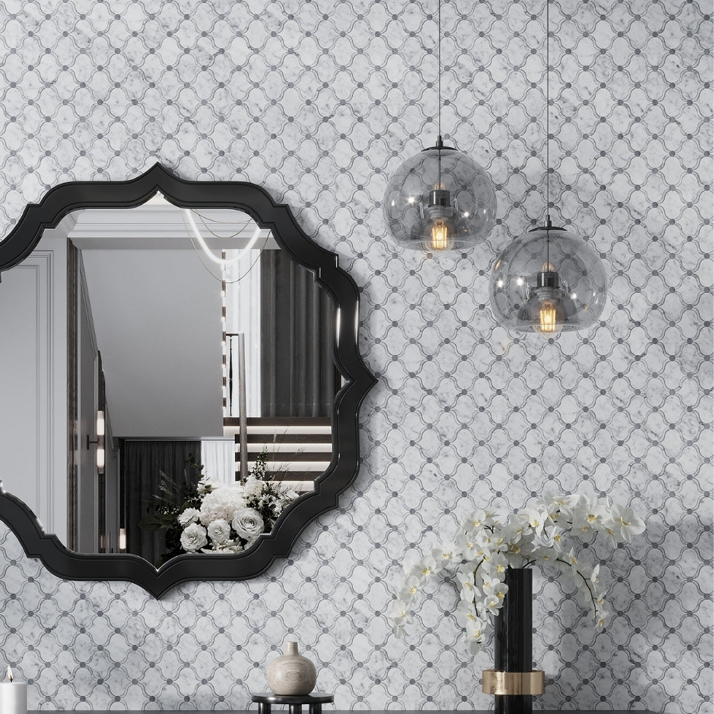 Soft White and Gray 12 x 12 Polished Stone Mosaic Tile