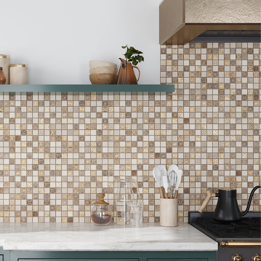 Beige and Taupe 12 x 12 Foiled Textured Stone Mosaic Tile