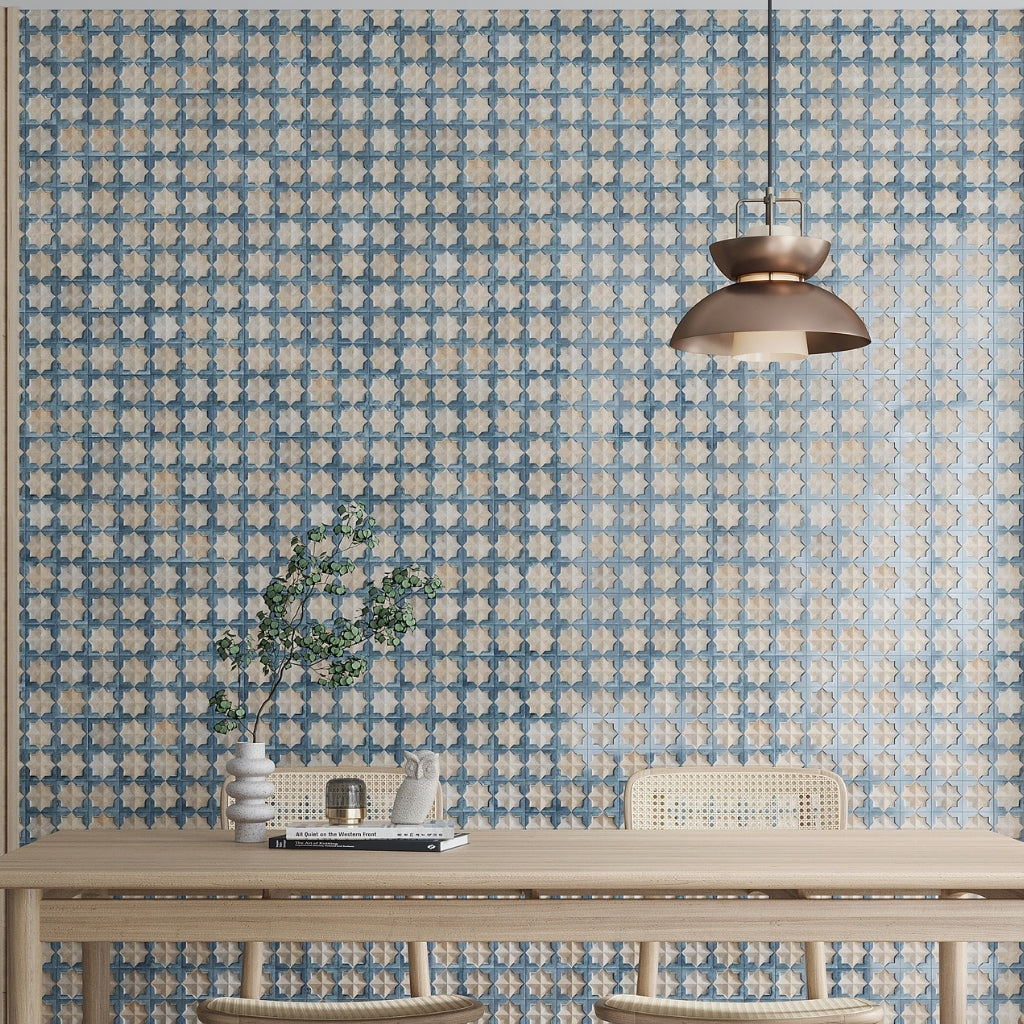 Stone Blue and Beige 12 x 22 Matte and Glossy Porcelain Large Tile