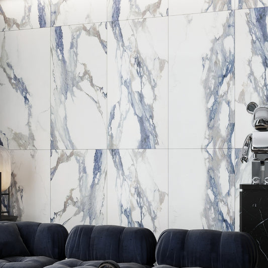 White with Blue-Gray 24 x 48 Polished Porcelain Large Tile