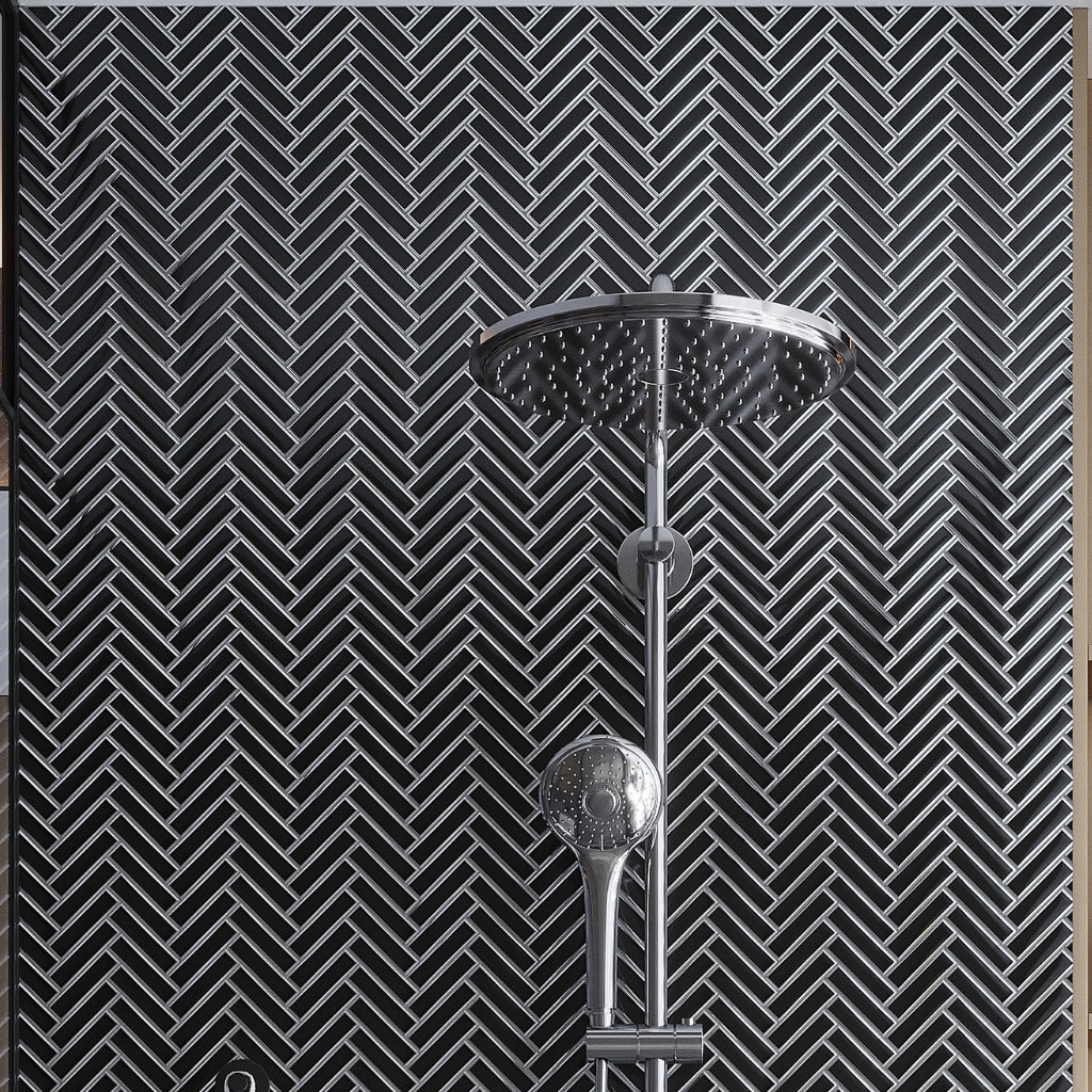 Gray 12x12 Glossy Glass Herringbone Mosaic Tile