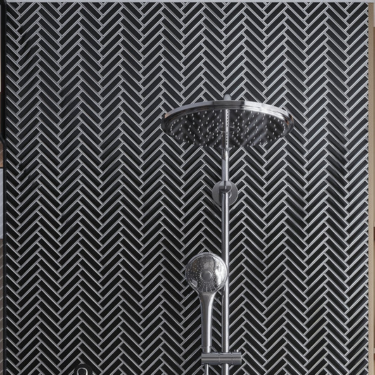 Gray 12x12 Glossy Glass Herringbone Mosaic Tile