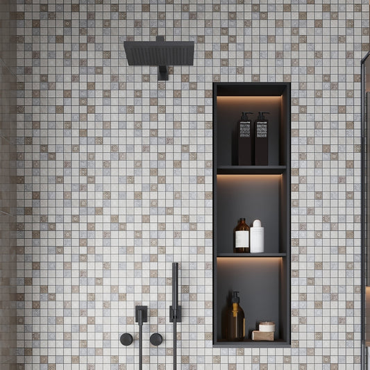 Neutral Cream and Soft Earthy 12 x 12 Foiled Textured Stone Mosaic Tile