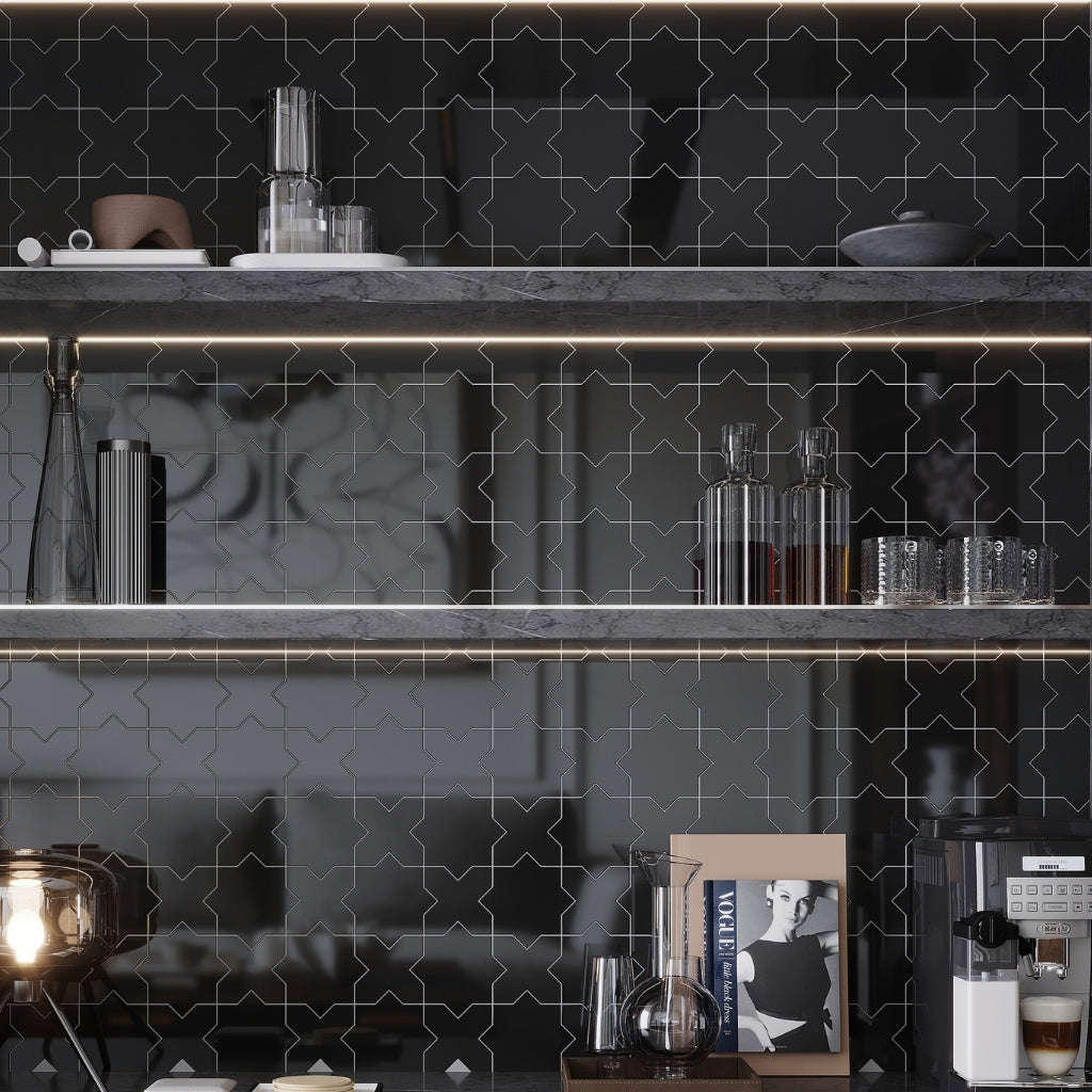Black 5" Star with Cross Glossy Ceramic Tile