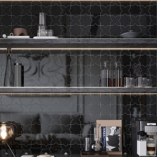 Black 5" Star with Cross Glossy Ceramic Tile