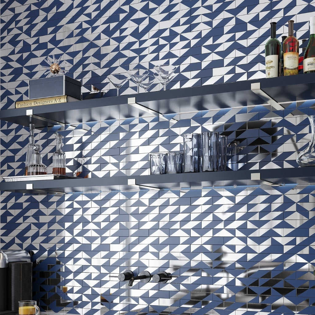 Blue, Gray 12x12 Glossy Glass Brick Mosaic Tile