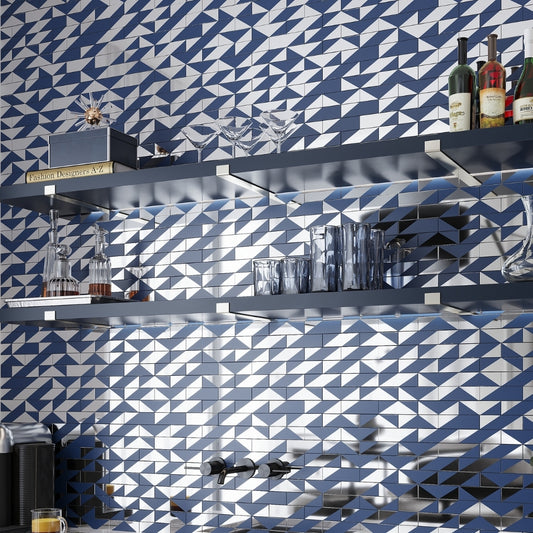 Blue, Gray 12x12 Glossy Glass Brick Mosaic Tile