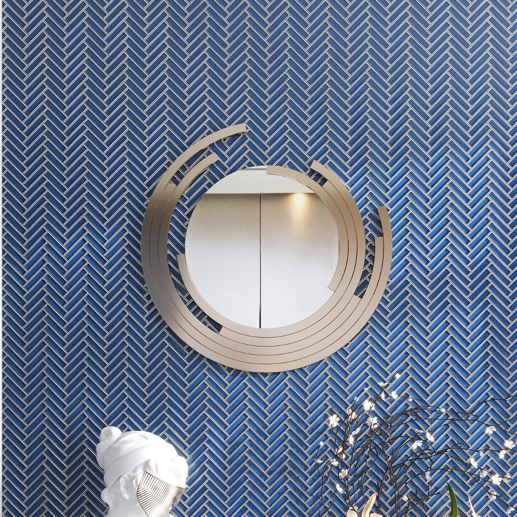 Blue, Gray 12x12 Glossy Glass Herringbone Mosaic Tile