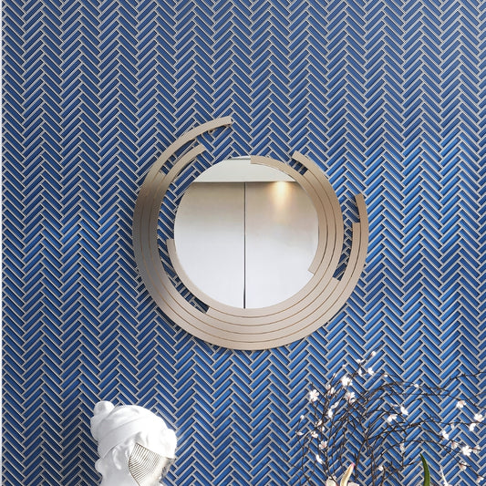Blue, Gray 12x12 Glossy Glass Herringbone Mosaic Tile