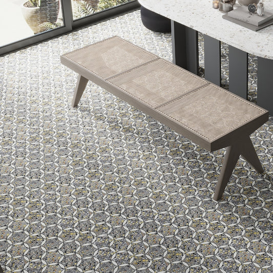 Gray and White 12 x 13 Honed Terrazzo, Dolomite Marble Mosaic Tile