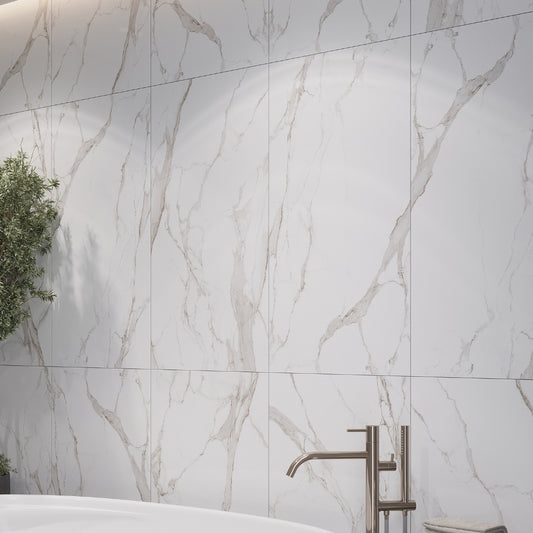 White with Gray-Gold 24 x 48 Polished Porcelain Large Tile