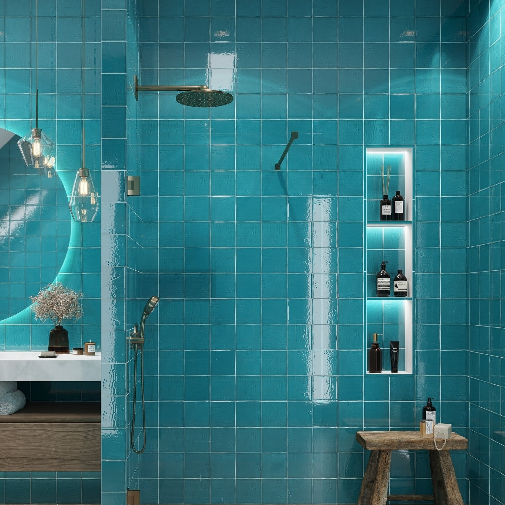 Turquoise Blue 6 x 6 Glossy Porcelain Tile