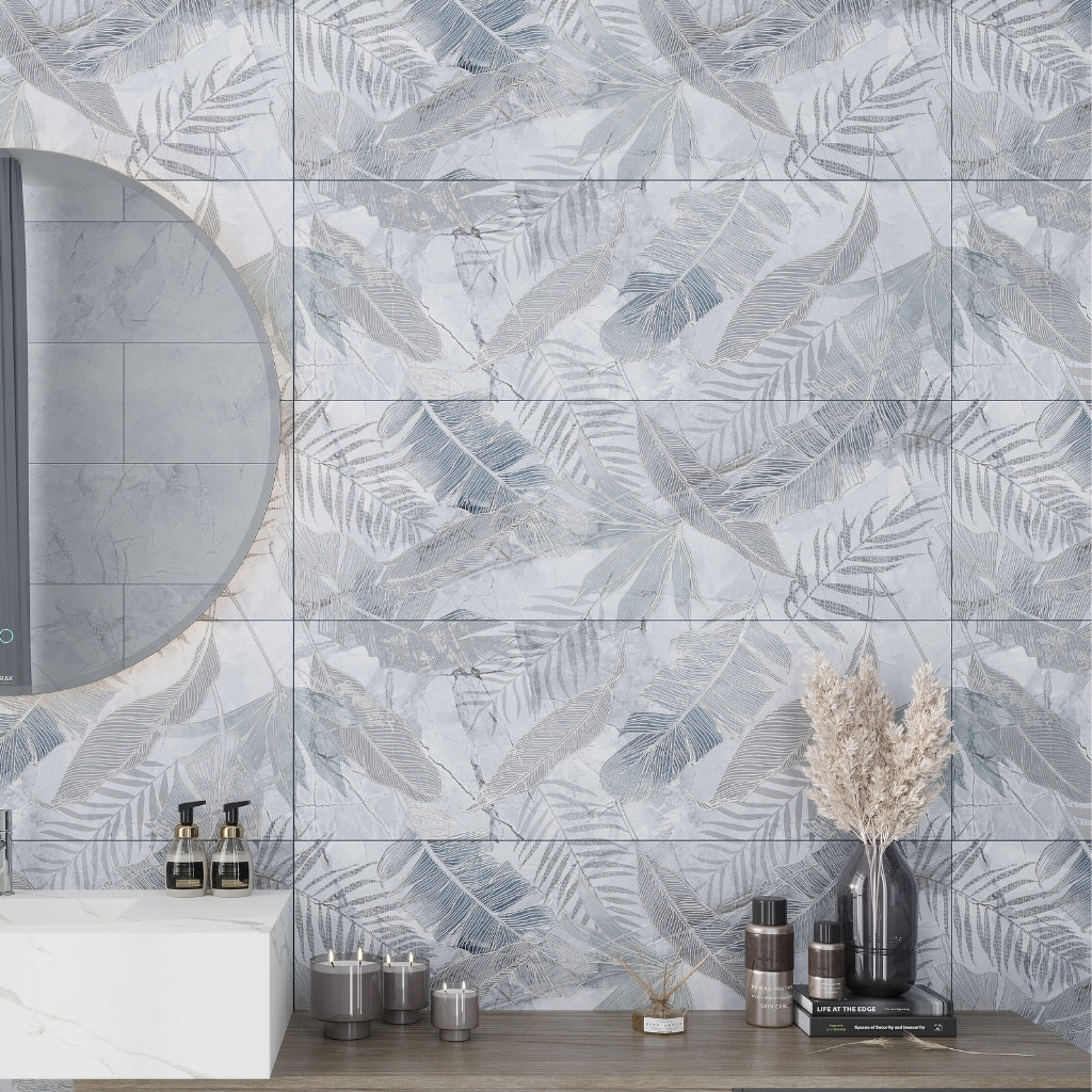 White and Gray 16 x 48 3rd Fired Ceramic Large Tile