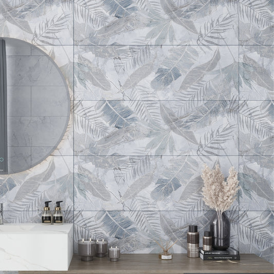 White and Gray 16 x 48 3rd Fired Ceramic Large Tile