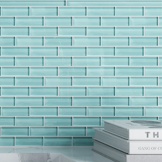 Sky Blue 12 x 12 Glossy Brick Glass Mosaic Tile