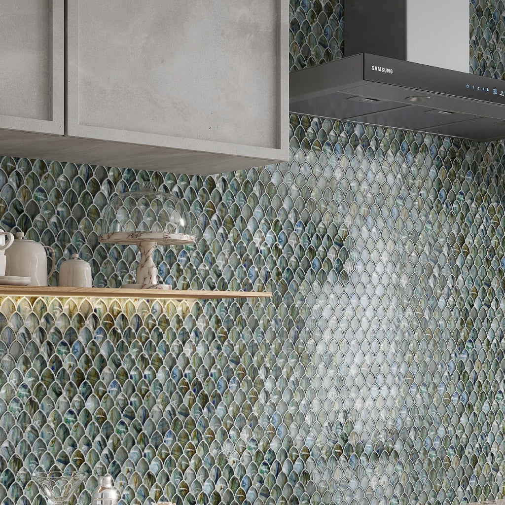 Blue and Silver 11 x 11 Glossy Glass Mosaic Tile