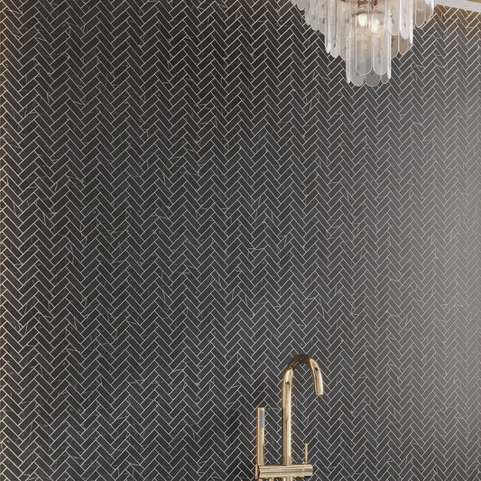 Black with white veins 11 x 13 Polished Glass, Recycled Glass Mosaic Tile
