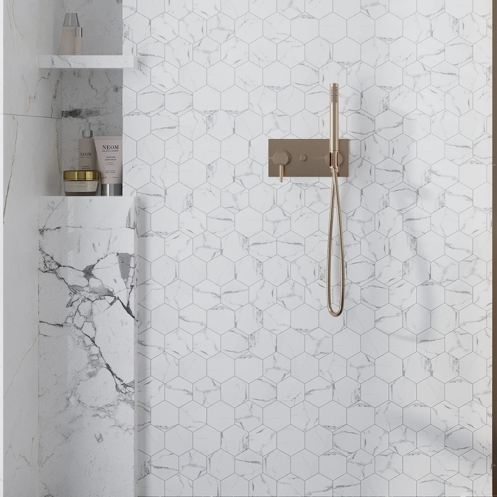White with gray veins 10 x 12 Polished Glass, Recycled Glass Mosaic Tile