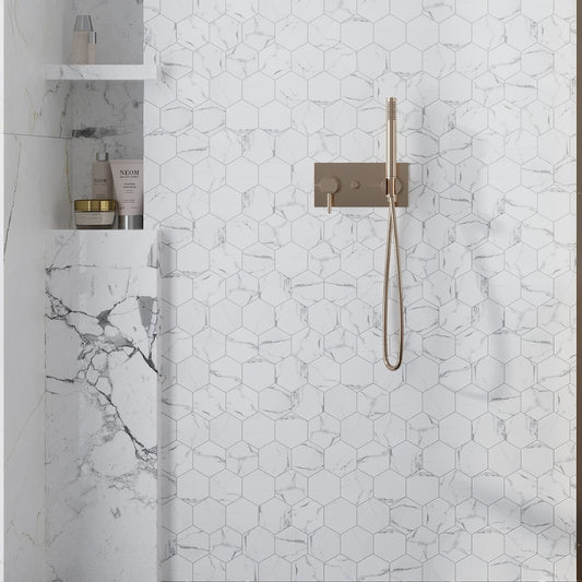 White with gray veins 10 x 12 Polished Glass, Recycled Glass Mosaic Tile