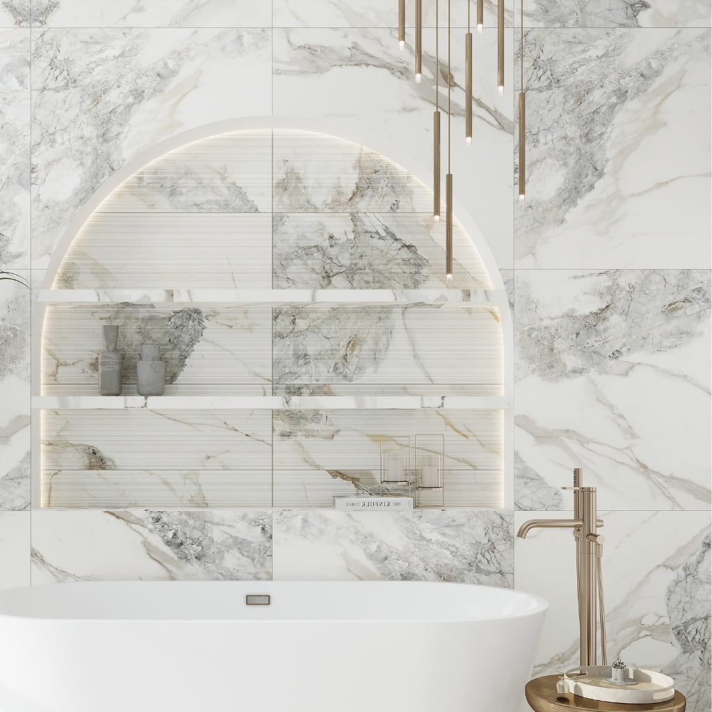 Cool White with Subtle Gray 12 x 48 Matte Porcelain Large Tile