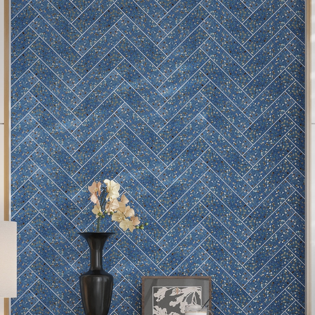 Yosemite Blue with Copper flecks 3x12 Glossy Shell, Terrazzo Elongated Subway Tile