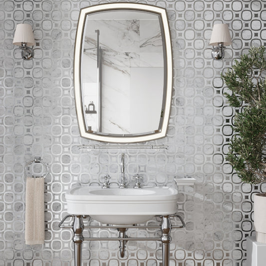 Cloud White and Silver 11 x 11 Polished, Glossy Bianco Carrara, Glass Marble Mosaic Tile