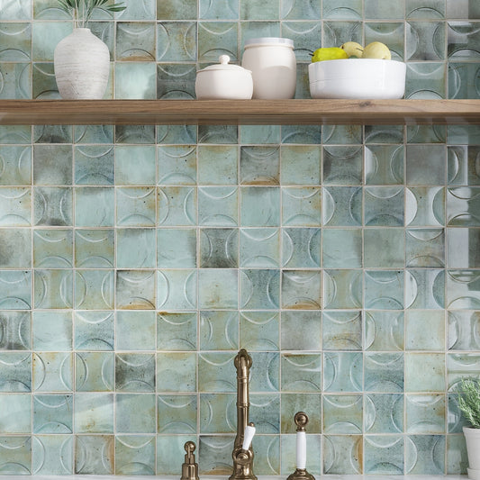 Sage Green 4 x 4 Glossy Ceramic Subway Deco Tile