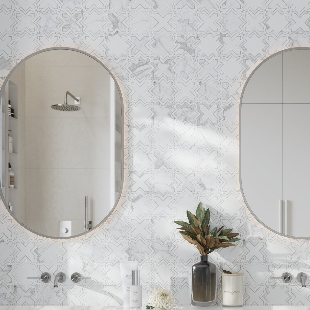 Warm White 10 x 10 Honed Dolomite, Calacatta Marble Mosaic Tile