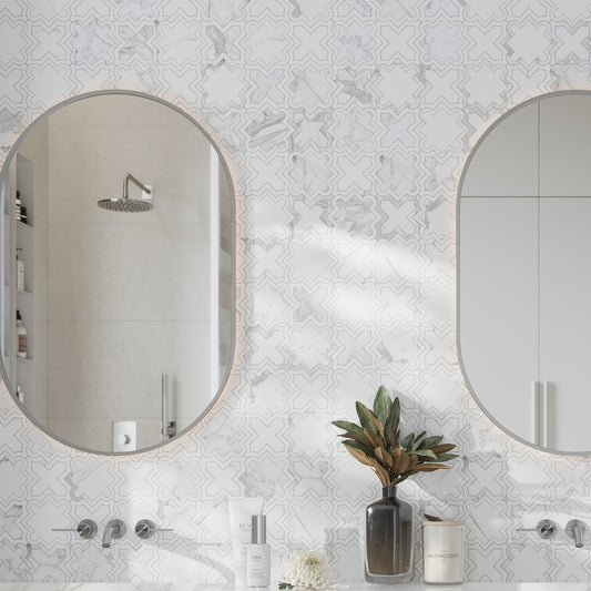 Warm White 10 x 10 Honed Dolomite, Calacatta Marble Mosaic Tile