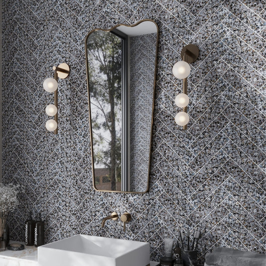 Black with Amber Pearl flecks 3x12 Glossy Shell, Terrazzo Elongated Subway Tile