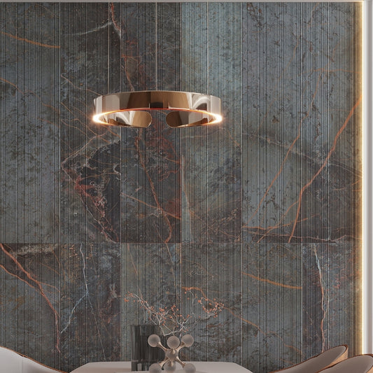 Slate Gray with Molten Copper 12 x 48 Matte Porcelain Large Tile