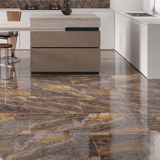 Brown 24 x 48 Polished Porcelain Large Tile