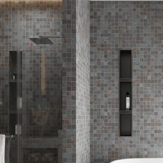 Dark Steel Gray with Fiery Orange 12 x 12 Matte Porcelain Mosaic Tile