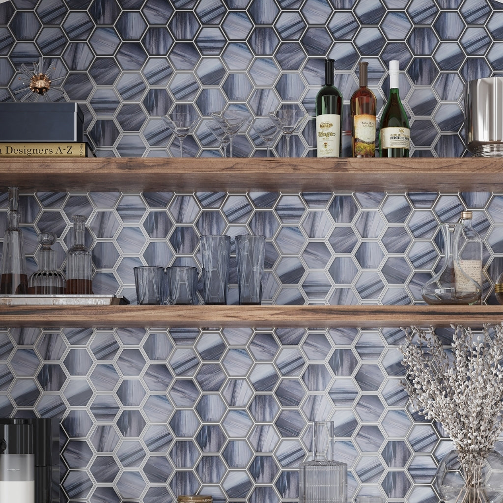 Silver Midnight Blue 9 x 10 Matte Glass Mosaic Tile