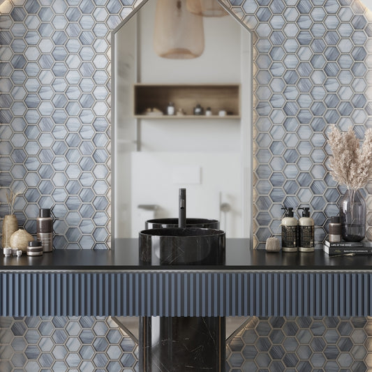 Light Frost Blue 9 x 10 Matte Glass Mosaic Tile