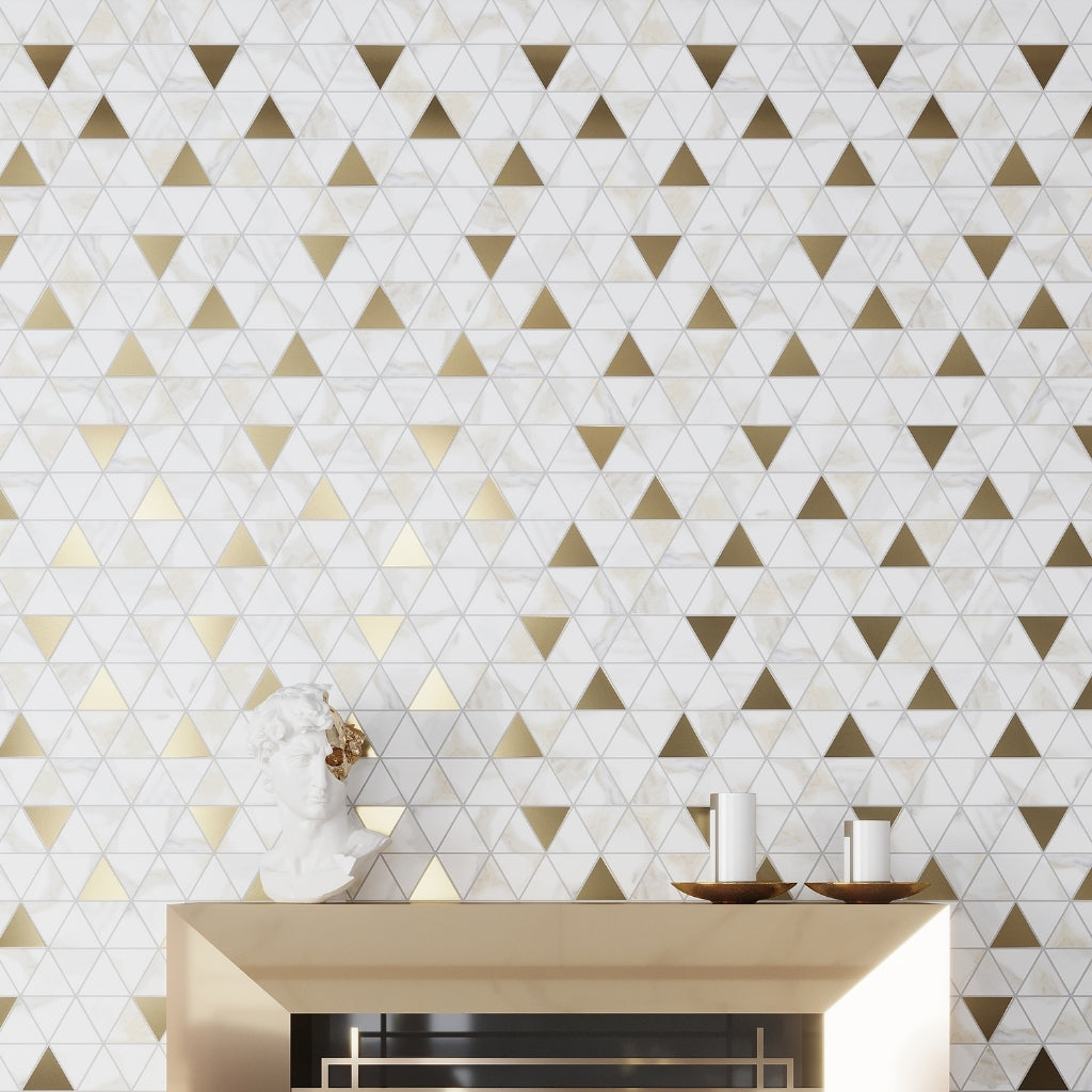 White and Gold 10 x 11 Matte Ceramic Mosaic Tile