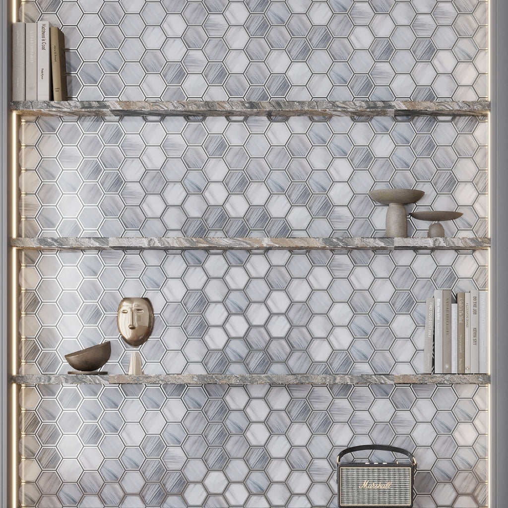 Silver Stormy Gray 9 x 10 Matte Glass Mosaic Tile