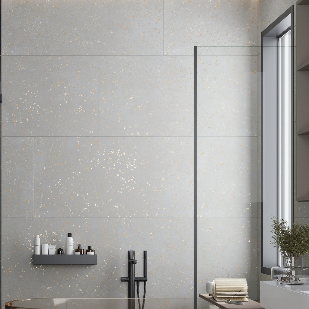 Warm Gray with Gold Flecks 24 x 48 Matte Porcelain Large Tile